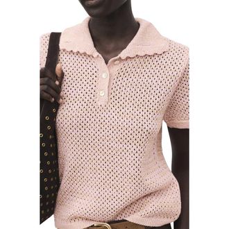 Mango Limusin Metallic Open Stitch Polo Sweater in Pastel Pink at Nordstrom Rack, Size Small