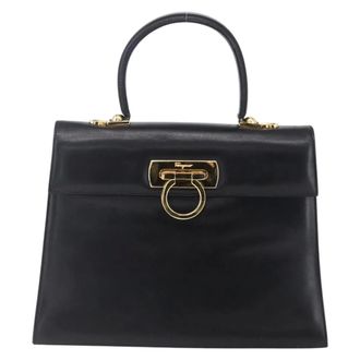 Ferragamo Gancini Leather Black Leather Handbag (Pre-Owned)