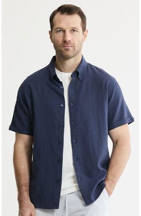 J.A.C.H.S. Linen Blend Short Sleeve Shirt in Indigo at Nordstrom, Size Xx-Large