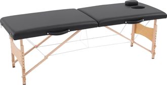 HOMCOM Camilla De Masaje Plegable Con Estructura De Madera, Altura Regulable Y Bolsa De Transporte, 186 X 60 X 61-87 Cm, Negra