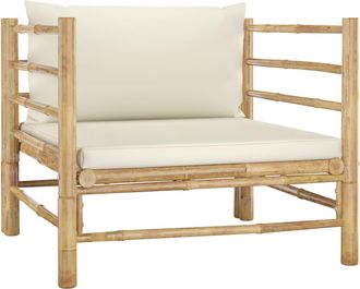 vidaXL Sof&aacute; De Jard&iacute;n De Bamb&uacute; Con Cojines Blanco Crema Vidaxl