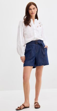 Contemporaine Womens Lightweight denim belted short Fit: Wide leg, super high rise