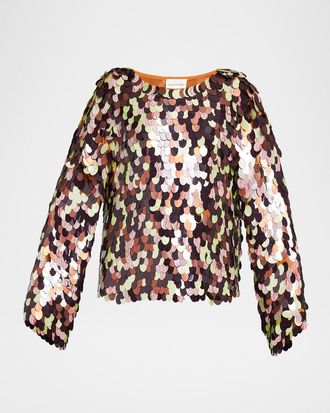 Dries Van Noten Paillette Embellished Long-Sleeve Top