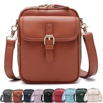 Generic Crossbody Leather Bag, Womens Vegan Leather Vintage Cross Body Shoulder Purse with Card Slots (Brown)
