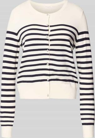 Christian Berg Strickjacke aus Viskose-Mix mit Streifenmuster in Offwhite, Gr&ouml;&szlig;e XXL