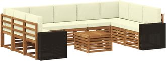 vidaXL Conjunto De Sof&aacute;s De Exterior 10 Uds. Natural Y Crema Poli&eacute;ster Vidaxl