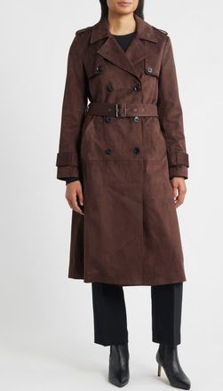 BCBGeneration Belted Double Breasted Faux Leather Trench Coat in Chocolate at Nordstrom, Size X-Small