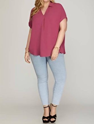 She + Sky Konnie Drop Shoulder Woven Top - Plus In Mauve