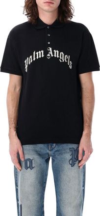 Palm Angels Black Logo Print Polo
