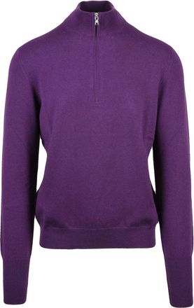 Ballantyne Zip Mock Neck Sweater in Rich Purple Cashmere