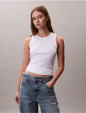 Calvin Klein Jeans Calvin Klein Womens Logo Graphic Rib Tank Top - White - L