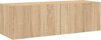 Berkfield Home TV Wall Cabinet with LED Lights Sonoma Oak 100x35x31 cm in Brown | Size: 100 x 35 x 31 cm