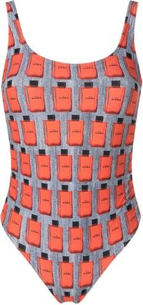 Amir Slama illustration-print open-back swimsuit - women - Polyamide/Elastane - PP - Orange