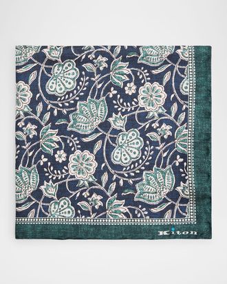 Kiton Mens Silk Floral Pocket Square