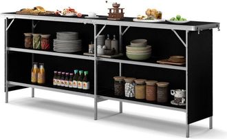 Costway Folding Camping Table Aluminum Portable Picnic Table w/Shelves-Black