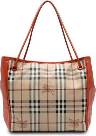 Burberry 2000-2017 kleine Haymarket Check Canterbury gecoate canvas shopper met leren afwerking - Bruin