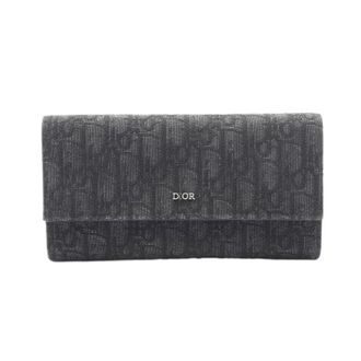 Dior Pre-owned Wallets, male, Black, Size: ONE SIZE Pre-owned Oblique Jacquard Long Bifold Wallet