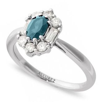 Allurez Oval Lab Aquamarine & Diamond Halo Ring 14K in 0.80Ct/white Gold at Nordstrom, Size 6.5