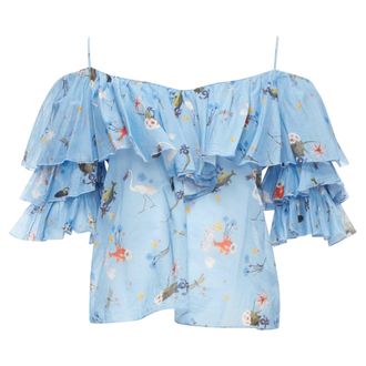 Vivetta Animal Floral Print Tiered Bell Sleeves Strappy Top