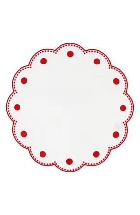 Vietri Tessuti Set of 4 Round White Linen Placemats with Red Dot Embroidery at Nordstrom
