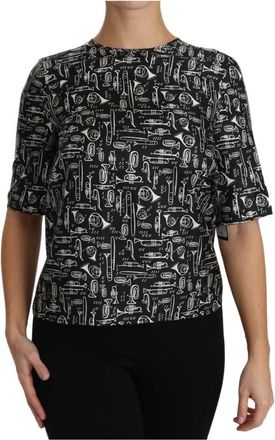 Dolce & Gabbana Exquise zijden blouse met trompetprint - Dames - Blouses - Zwart - S - Overhemden