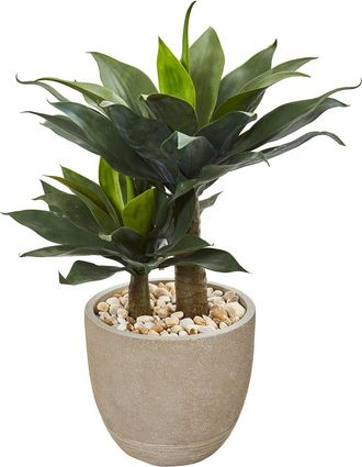 Nearly Natural 34In Double Agave Succulent Artificial Plant In Sandstone Planter