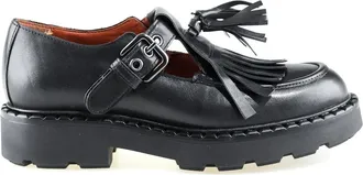 Mjus Leren platte schoenen, T-bandje en franjes