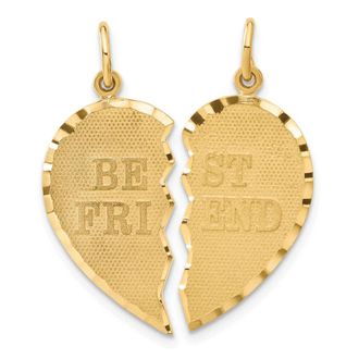 Diamond2Deal 14k Yellow Gold BEST FRIEND Diamond-cut 2-piece Charm