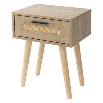 ML Design Ml-design - Mesita De Noche Con Caj&oacute;n 40x50,5x30 Cm Mueble Estilo R&uacute;stico De Madera Aspecto De Roble Y Rat&aacute;n, Armario Con Patas Para Sal&oacute;n, Comedor, D