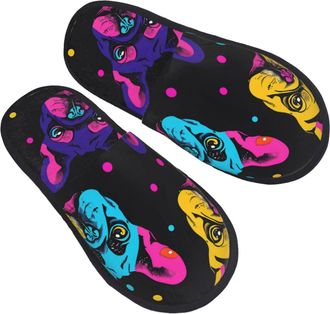 Generic House Slippers Colorful French Bulldog Dog Lightweight Slipper Furry Cotton Slipper For Holiday Winter Guest Room L