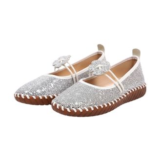 Generic Size 6.5 Ladies Glitter Flower Wedding Mary Jane Ballet Flats with Strap Sequins Dress Shoes for Women Silver Trendy Footwear