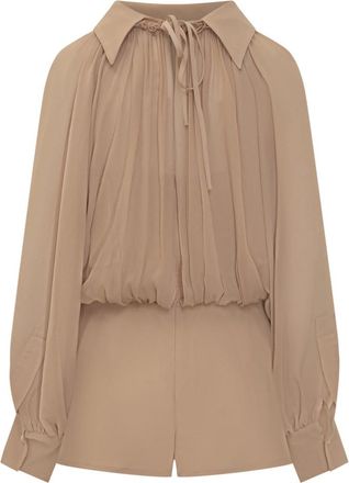 Marni Beige Solid Shirt Collar Jumpsuit