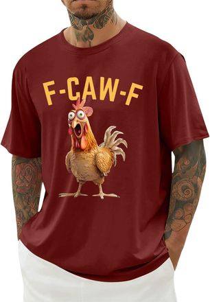 Generic F-CAW-F Shirts Mens Funny Scream Chicken Humor T-Shirt Mens Short Sleeve Crew Neck Halloween Tops Casual Loose F-CAW-F Shirt Plus Size Comfort
