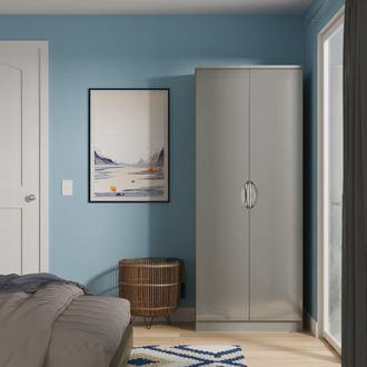 Lewis's Camden 2 Door Wardrobe in Grey Gloss & Dusk Grey - Ready Assembled - Lewiss Home | TJ Hughes