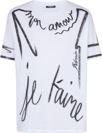 Balmain T-shirt met Love Letter print - Heren - T-shirts - Wit - L - Katoen - Tops