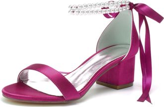 Generic Wedding Heels Bridal Wedding Shoes Satin Prom Party Dress Heels Bridal Shoes Open Toe Block Heel Wedding Low Sandals 5.5Cm,Purple,10 UK