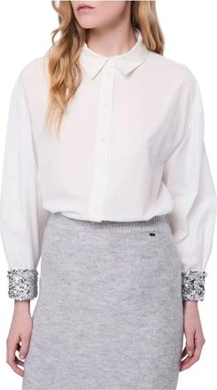 Gaudì Overhemden, Dames, Wit, XS, Pailletten, Poplin Blouse met Pailletten