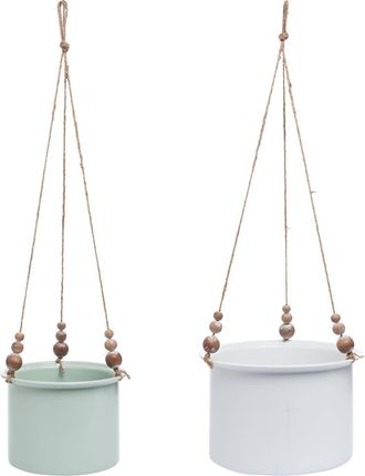 Foreside Home And Garden Set of 2 Hanging Planters with Wood Bead Details - Foreside Home & Garden in White at Nordstrom