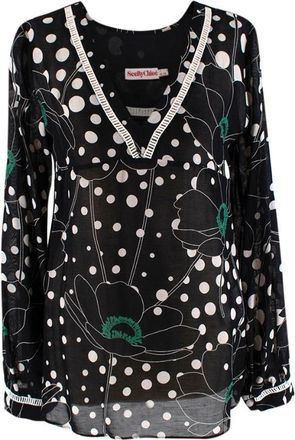 See By Chlo&eacute; Black Polka Dot Linen blend Sheer Blouse Size M