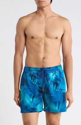 Robert Graham Tie Dye Palm Print Swim Shorts in Blue at Nordstrom Rack, Size Xx-Large