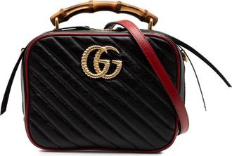 Gucci Pre-owned Gucci Small GG Marmont Matelasse Diagonal Leather Torchon Bamboo Satchel Ladies FR1IP18W9LNHLPFI
