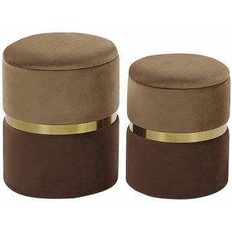 Beliani Set di 2 Pouf Contenitore Imbottiti in Poliestere Marrone Chiaro e Scuro Wichita
