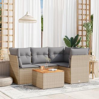 vidaXL Juego De Sof&aacute;s Jard&iacute;n Con Cojines 5 Pzas Rat&aacute;n Sint&eacute;tico Beige Vidaxl