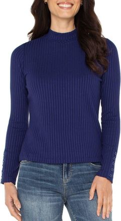 Liverpool L.A. Long Sleeve Mock Neck Rib Top in Maritime Navy at Nordstrom, Size X-Small