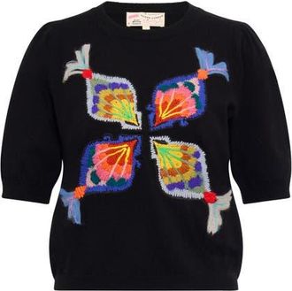 Maison Common Embroidered Half Sleeve Pullover in Black at Nordstrom, Size X-Small