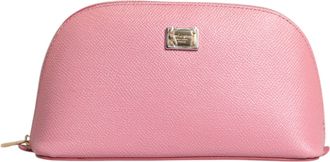 Dolce & Gabbana Pink Leather DG Logo Zip Around Hand Purse Pouch Womens Wallet