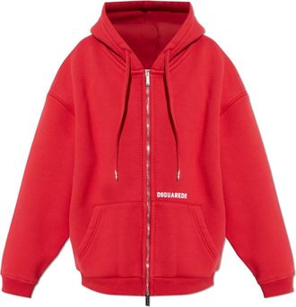 Dsquared2 Logo Sweatshirt - Dames - Vesten met rits - Rood - 2XS - Katoen - Hoodies & sweatvesten