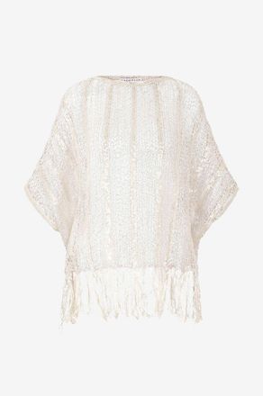 Brunello Cucinelli Netztop mit Fransen und Pailletten Sparkling