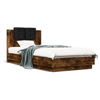 Berkfield Home Durable Bed Frame with LED without Mattress Smoked Oak 100x200 cm in Brown