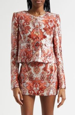 Cinq &agrave; Sept Sequin Floral Jacket in Pink Poppy Multi at Nordstrom Rack, Size 12